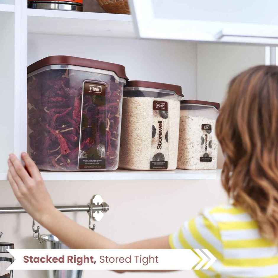 Flair Plastic Storewell Square Food Storage Containers Maroon - Set Of 3 Pcs (2400Ml,6000Ml, 8000Ml