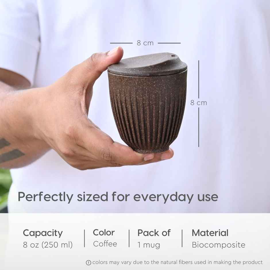 Eha Earth Friendly Retro Mug with Lid | 250 ml | Coffee Husk Biocomposite