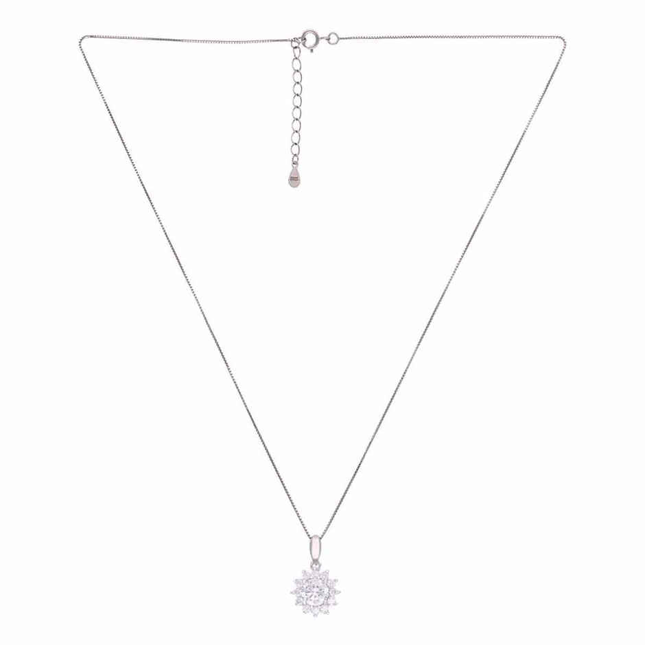 Kai Jewel Silver Floral Solitaire Pendant with Chain