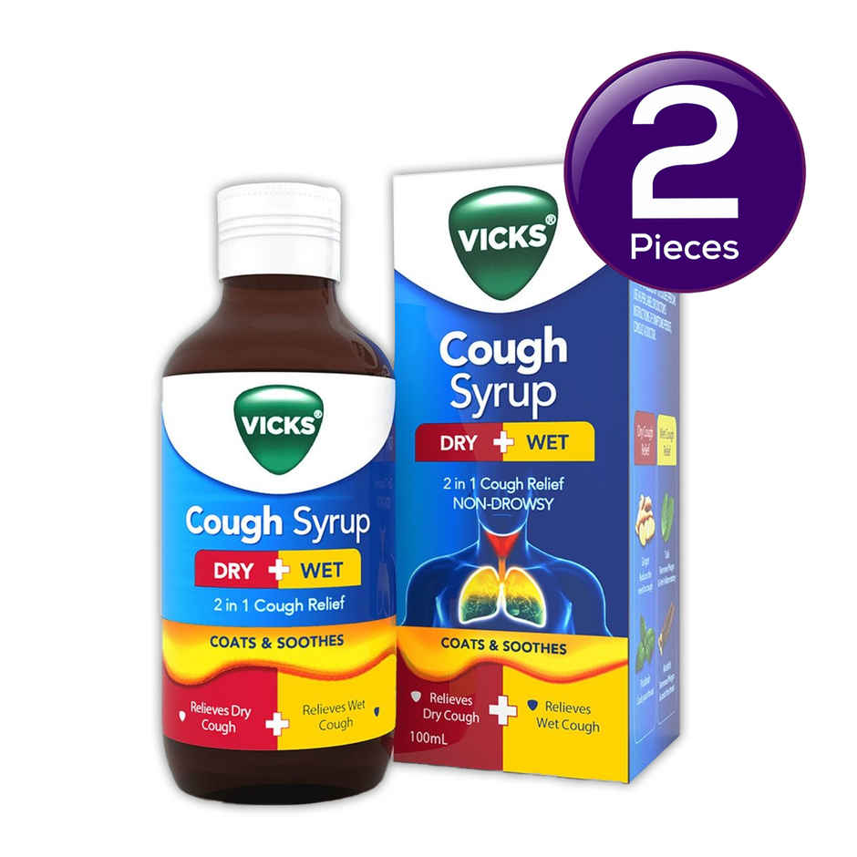 Vicks Cough Syrup, Fast Relief For Dry & Wet Cough, With Tulsi & Ginger Combo