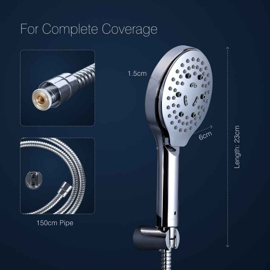 Hindware 6 Mode | Hand Shower | 1.5 Meter Flexible Steel Hose Pipe & Wall Hook| Chrome Finish