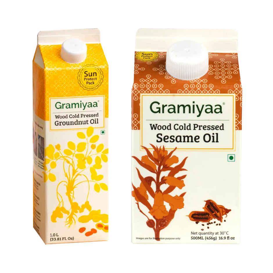 Gramiyaa Wood Cold Pressed Groundnut Oil (1l) & Gramiyaa Wood Cold Pressed Sesame Oil (500ml) Combo