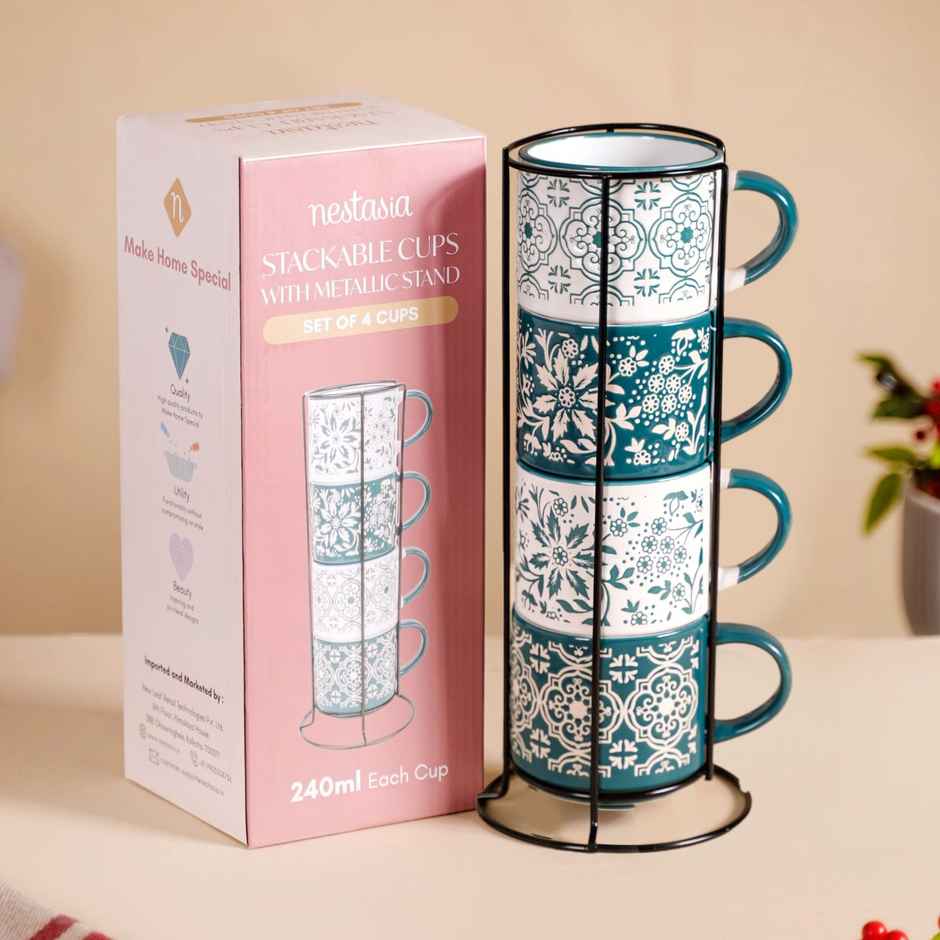 Nestasia Stackable Coffee Cups with Stand Green Set - 200 ml