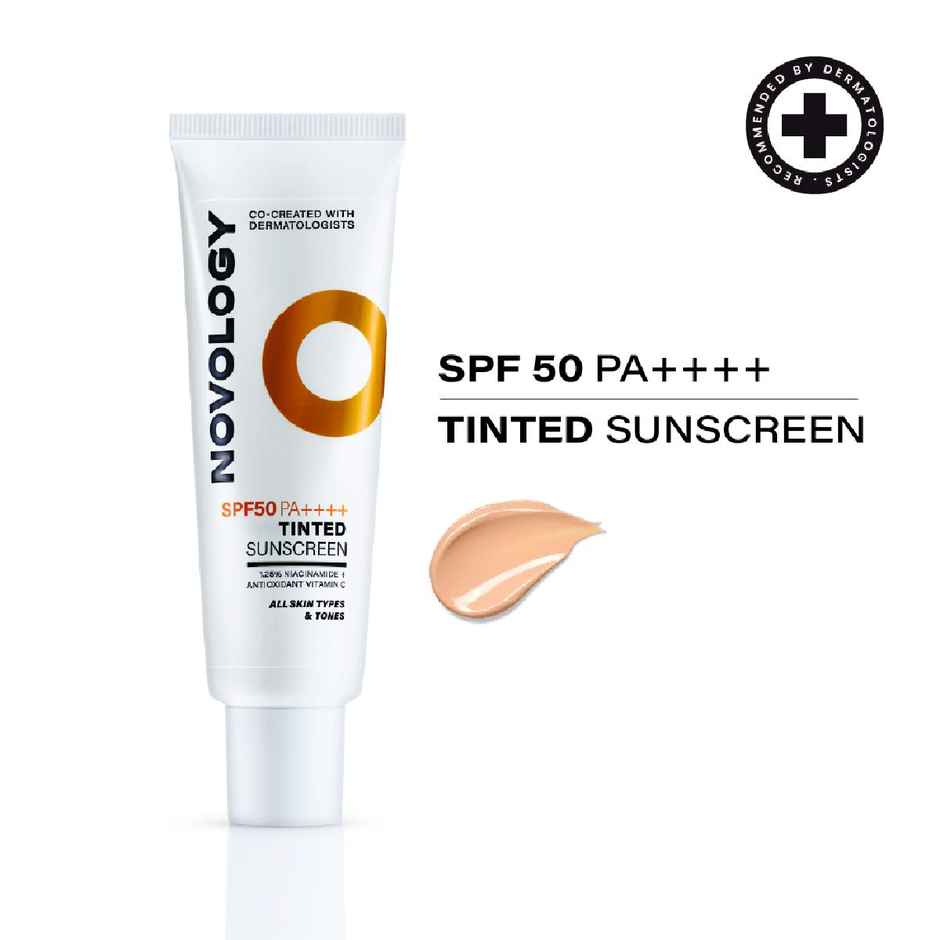 Novology SPF 50 PA++++ Tinted Sunscreen | Non-Greasy Broad Spectrum Protection | Natural Finish