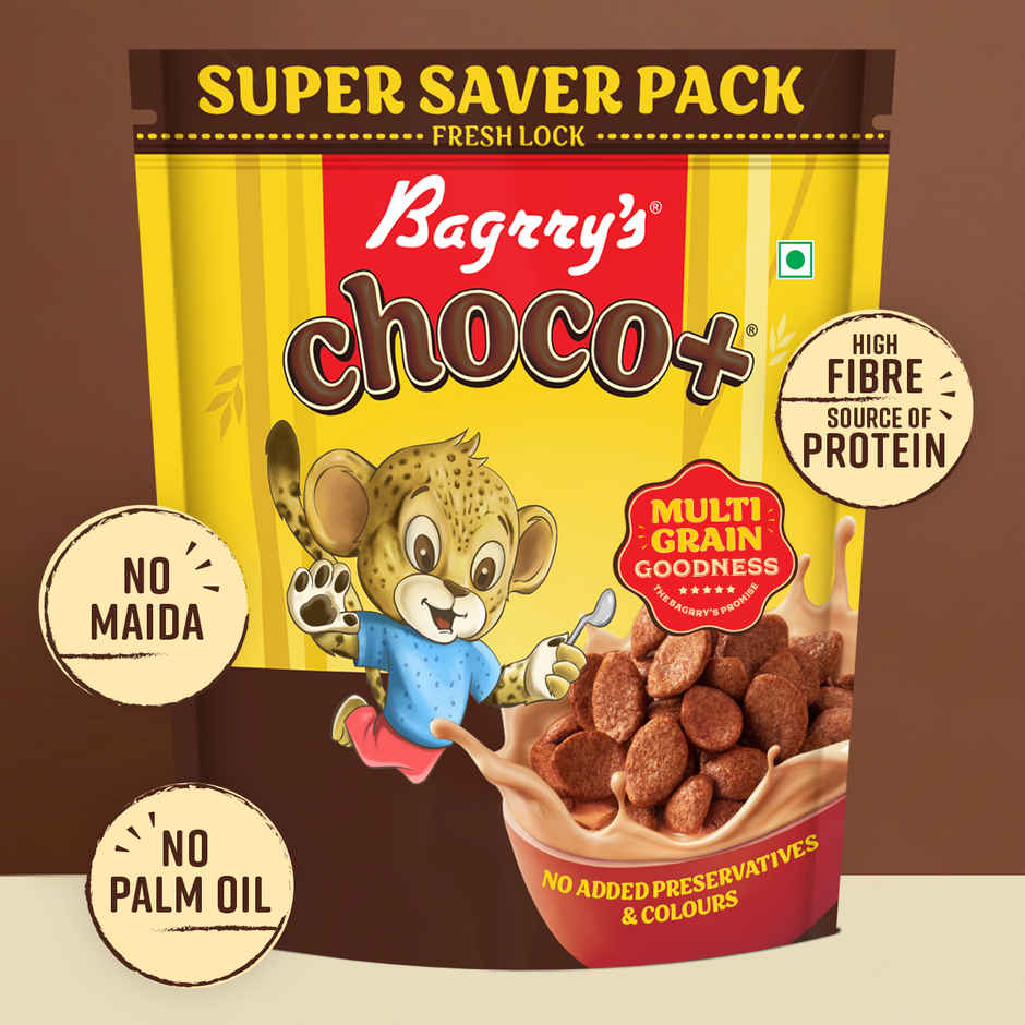 Bagrry's Choco+ With 0% Maida & 3 Great Grains Flakes(Oats,Whole Wheat,Rice) 1 KG 