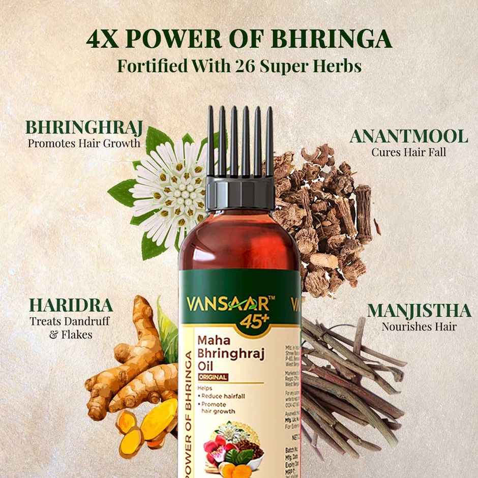 Vansaar 45+ Maha Bhringraj Hair Oil With Neem Comb
