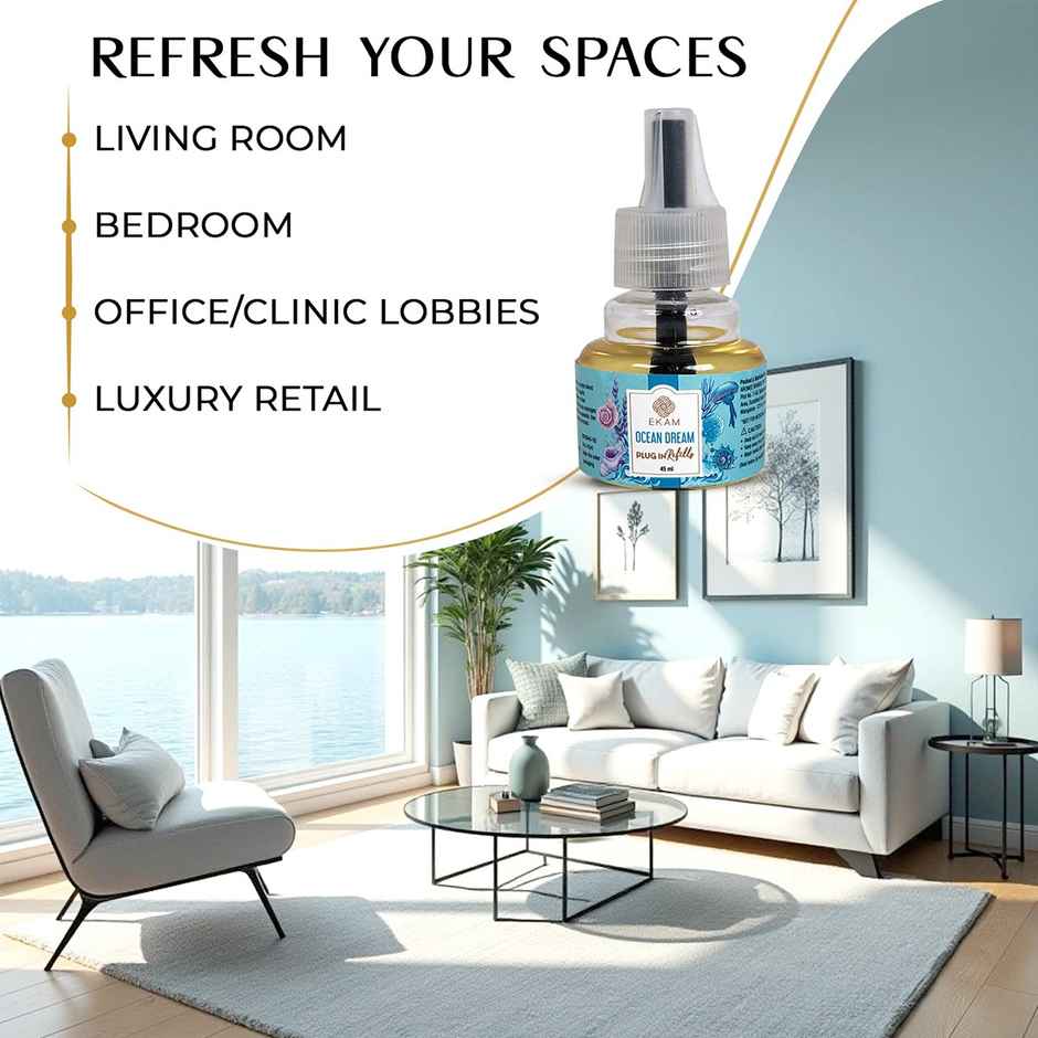 Ekam Ocean Dream Scented Plug In Air Freshener Kit | 1 x Machine + 1 x Refill Bottle