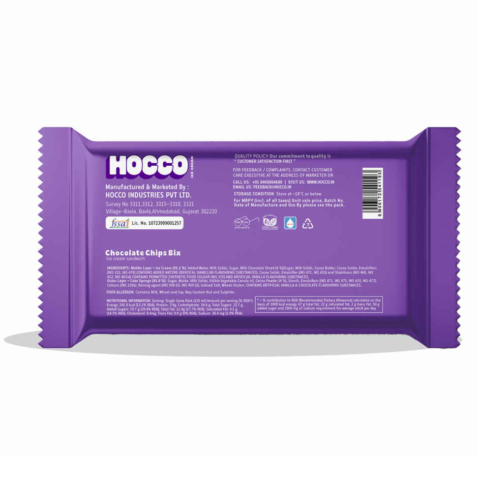 Hocco Bix Cake Chocolate Chips Ice Cream Sandwich Combo 