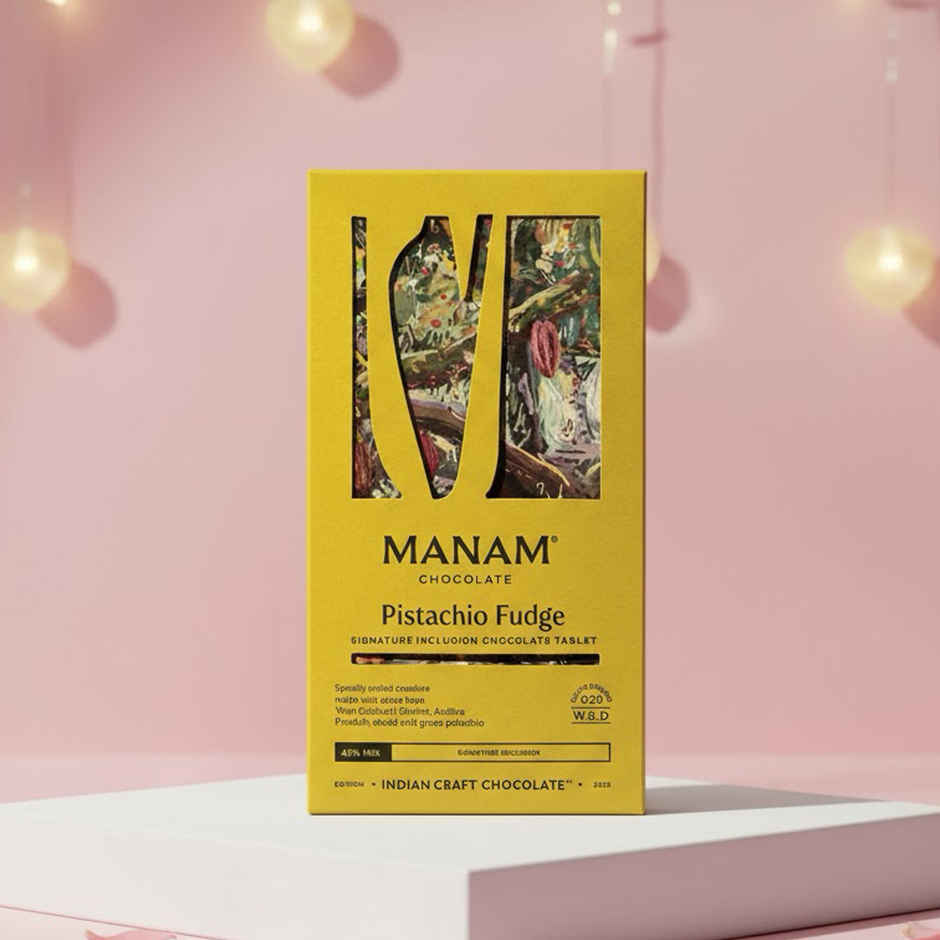 Manam Chocolate Pistachio Fudge Inclusion Tablet | 45% Milk