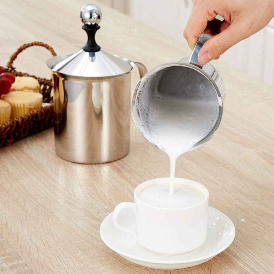 Tex-Ro Stainless Steel Silver Manual Milk Frother For 2 Cups Coffee Maker