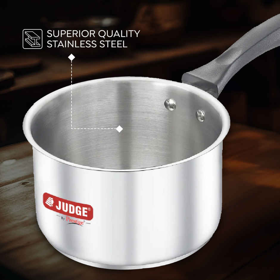 Judge By Prestige Classic SS Milk Pan 14cm/1.4Ltr,Superior Quality SS,Unique Triply Bottom, Silver