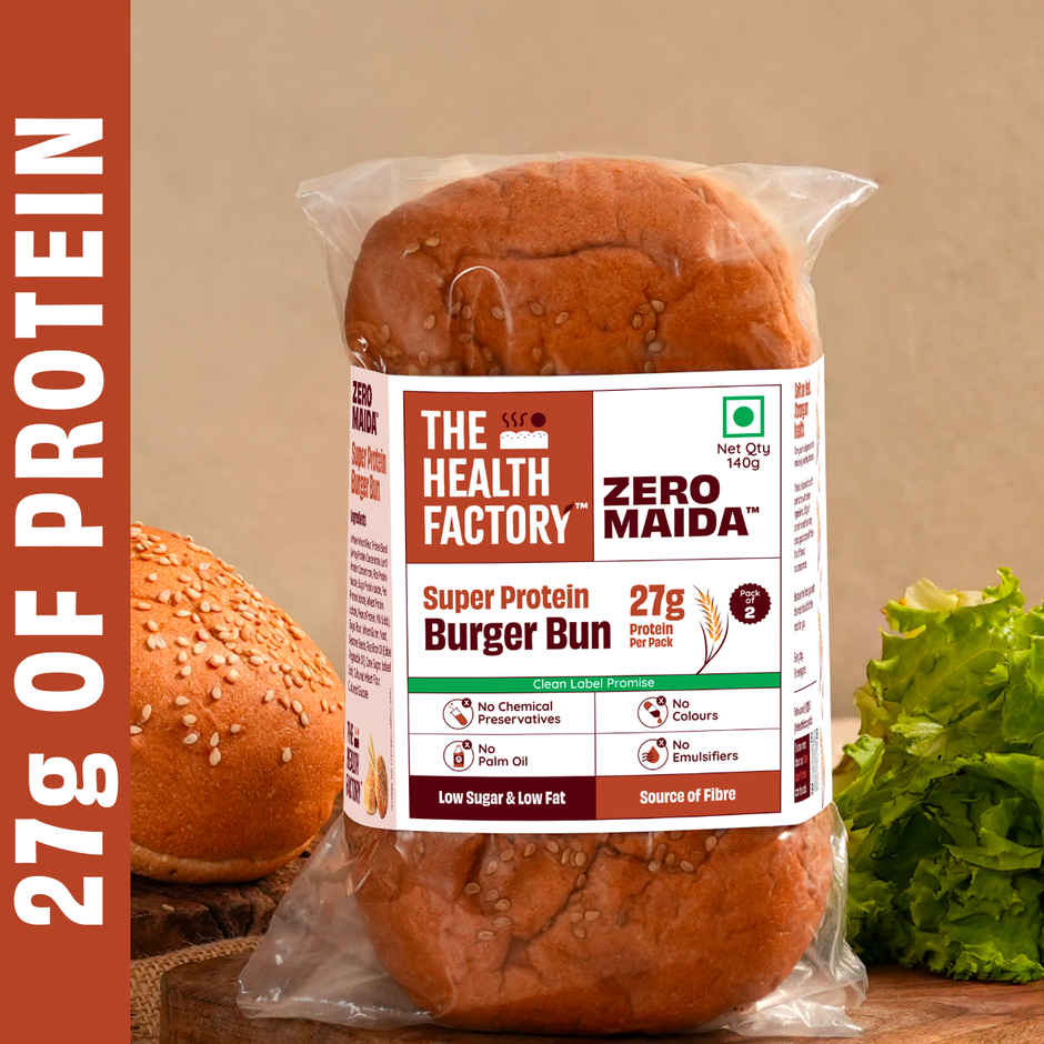 The Health Factory Super Protein Burger Bun | Zero Maida | 27g High Protein | Whole Wheat Bun