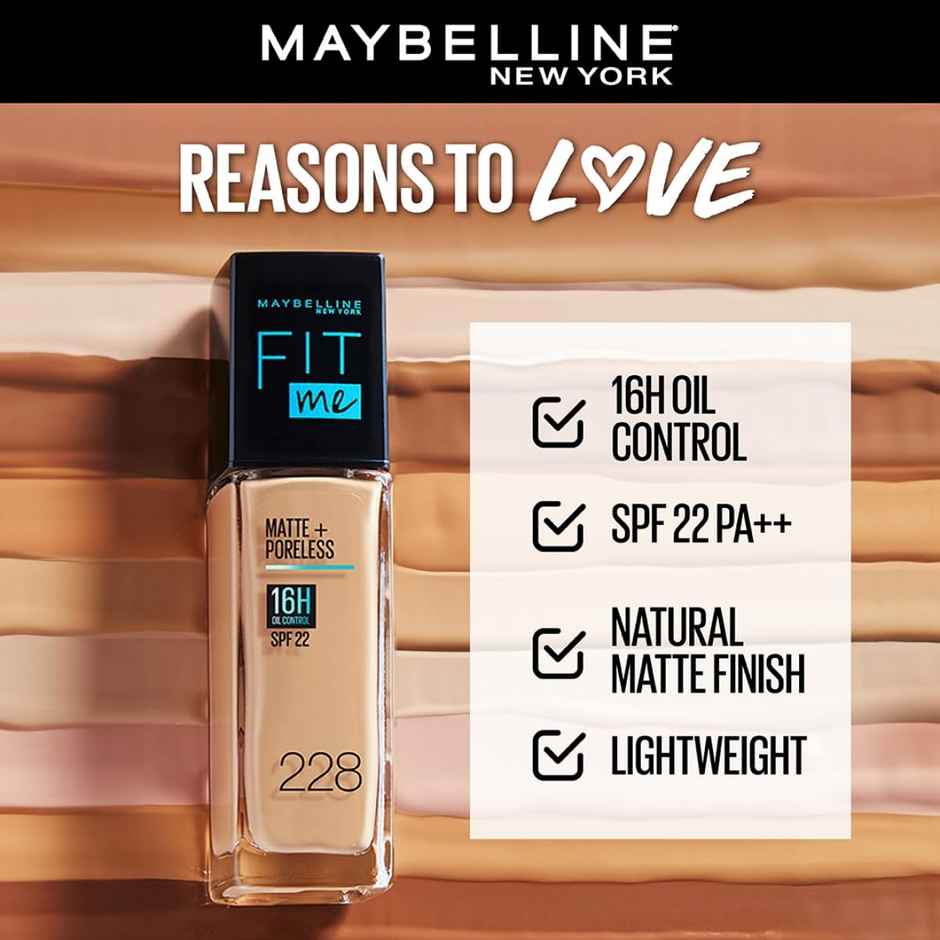 Maybelline New York Fit Me Matte+Poreless 16H Oil Control Foundation With SPF 22, Shade 330