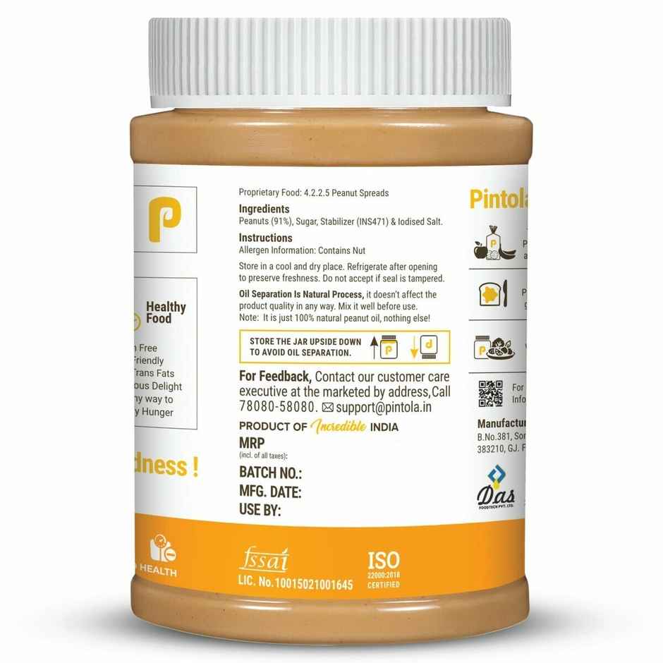 Pintola Classic Peanut Butter Creamy Original American Recipe With High Protein Fiber