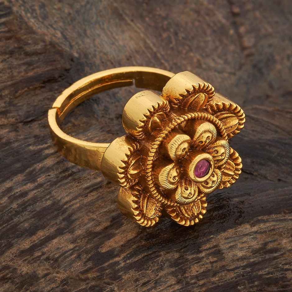 Kushal s Fashion Jewellery Ruby Gold-Plated Synthetic Stones Antique Finger Ring | 435975