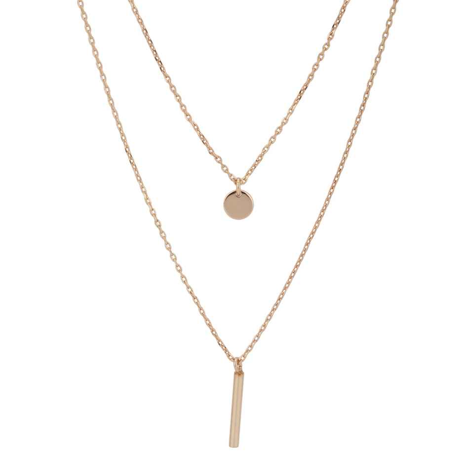 Carlton London 18kt Rose Gold Plated Dangling Bar Double Chain Layered Necklace | B523814N