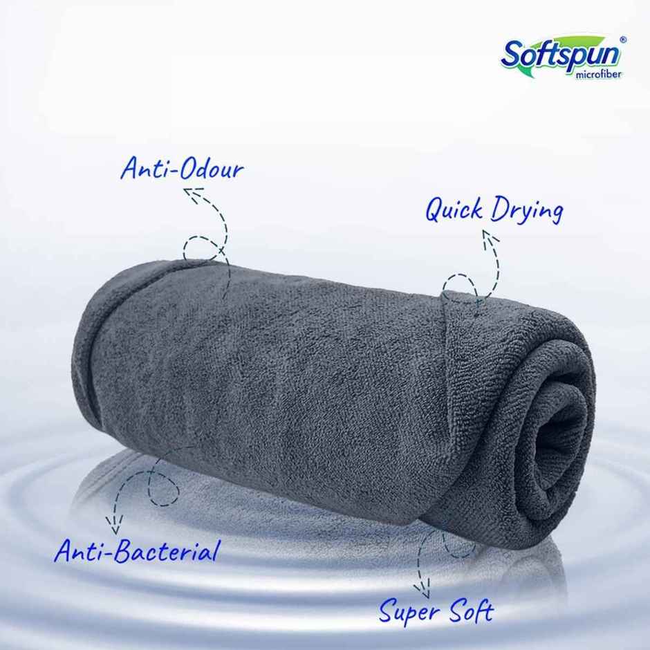 Softspun Microfiber Bath Towel (XL, 340 GSM, 28 x 56 in, 1pc, Grey)