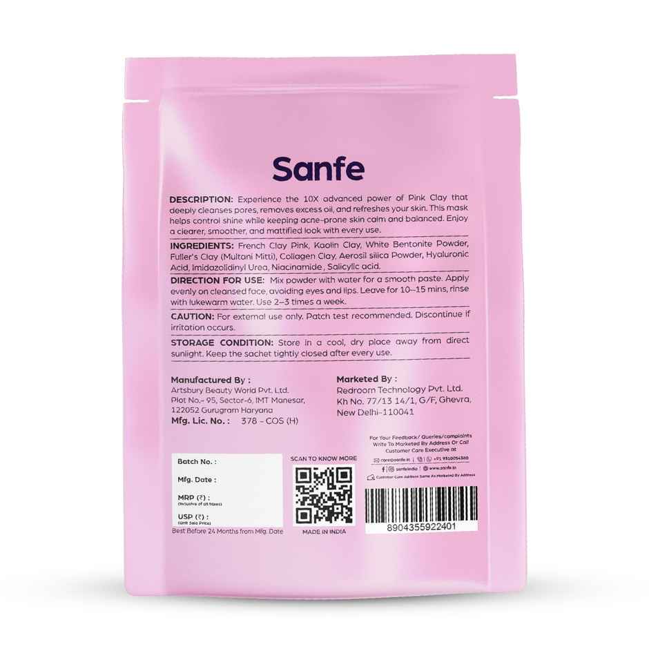 Sanfe PorePurify Pink Clay Mask Oil Control & Brightening Face Mask for Oily & Acne-Prone Skin