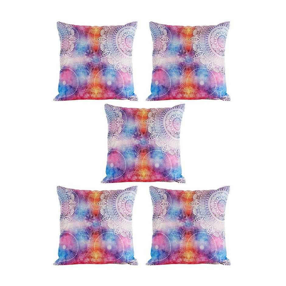 Romee Mandala Jute Cushion Cover 16x16 Inch Set of 5 | Multicolor