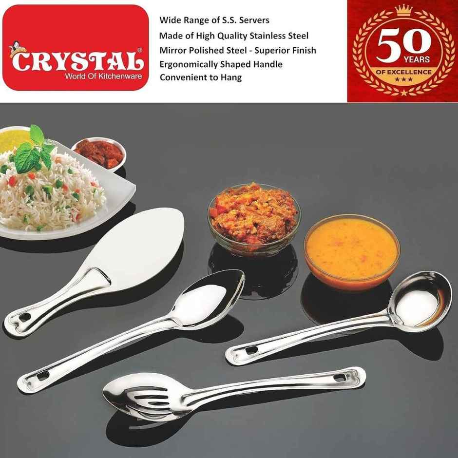 Crystal - Cc943 Oval Medium Stainless Steel Serving Spoon Silver 22.5 Centimeter