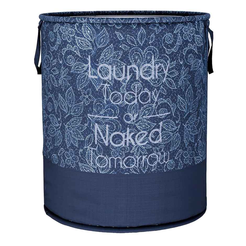 Kuber Industries Non Woven Flower 45 L Laundry Basket for Clothes Storage with Handle|Navy Blue