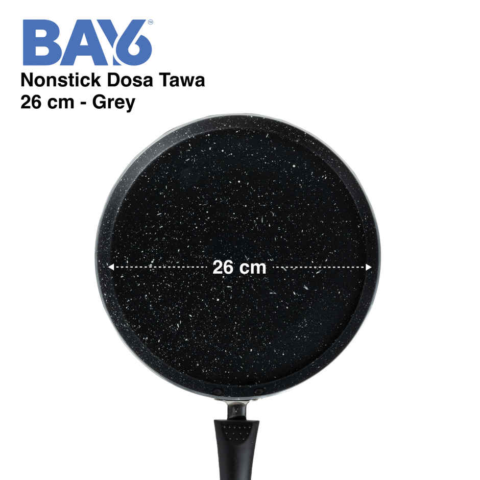 BAY6 Nonstick Cookware Set - (Dosa Tawa 26 cm + Fry Pan 24 cm) - Grey - (2pc)