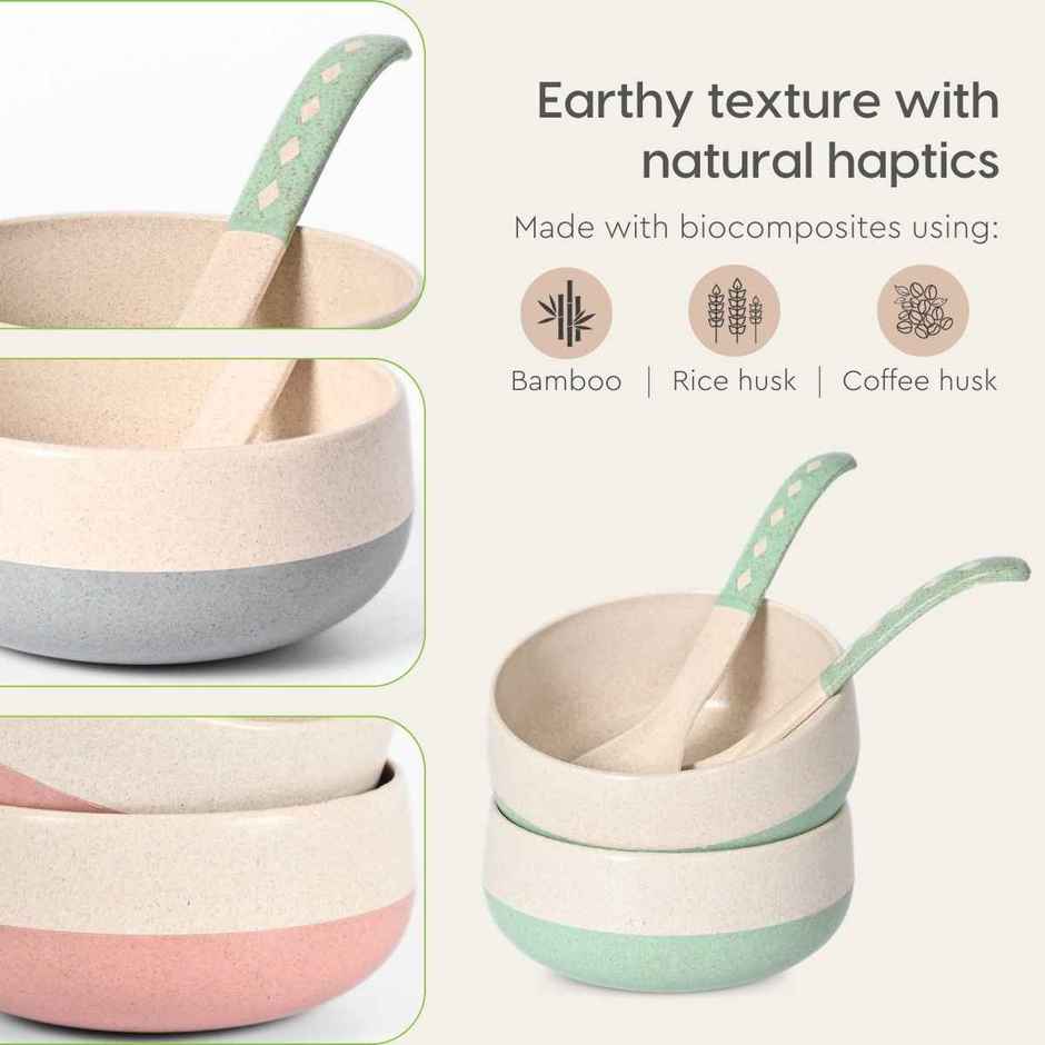 Eha Soup Bowls & Spoons | 250 ml | Set Of 6 - Multi Color