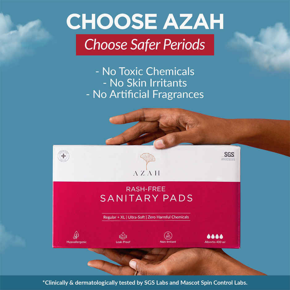 Azah Rash-Free Organic Sanitary Pads | XL | 18 pcs