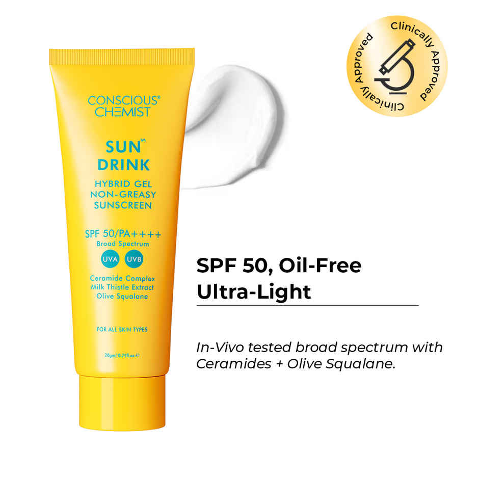 Conscious Chemist Sun Drink Hybrid Lightweight Gel Sunscreen SPF 50 PA++++ UVA/UVB With Ceramides