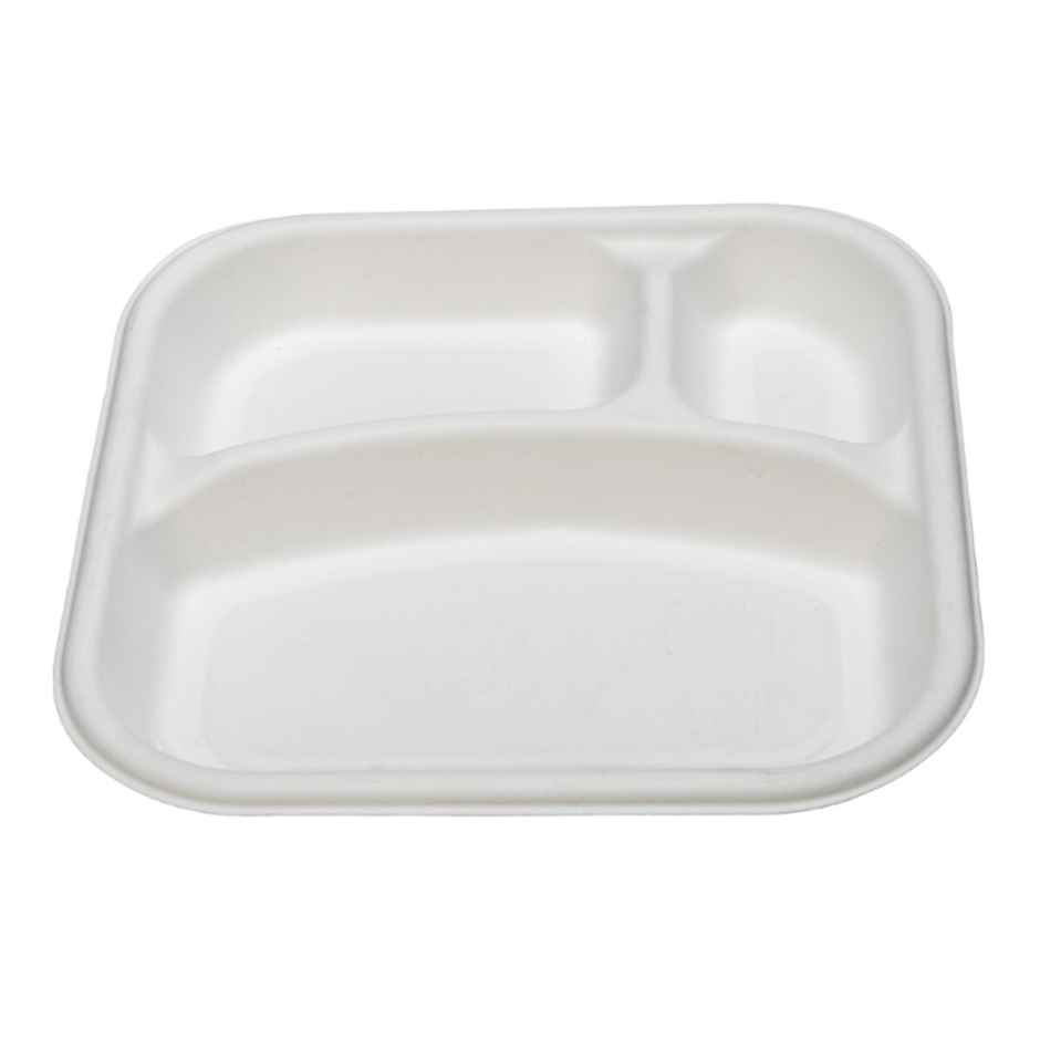 Bagasse Plate | Square | 10 inch | 3 Compartment | Naturepac
