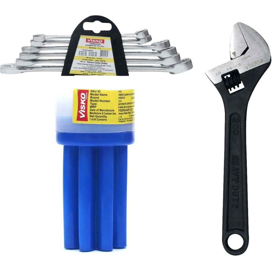 Visko 815 Hand Tools Combo | Adjustable Wrench | Screwdriver Set | Combination Wrench | 3 Tools