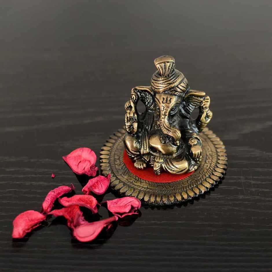 Metal Phagdi Lord Ganesha on Round Base | Ecraftindia