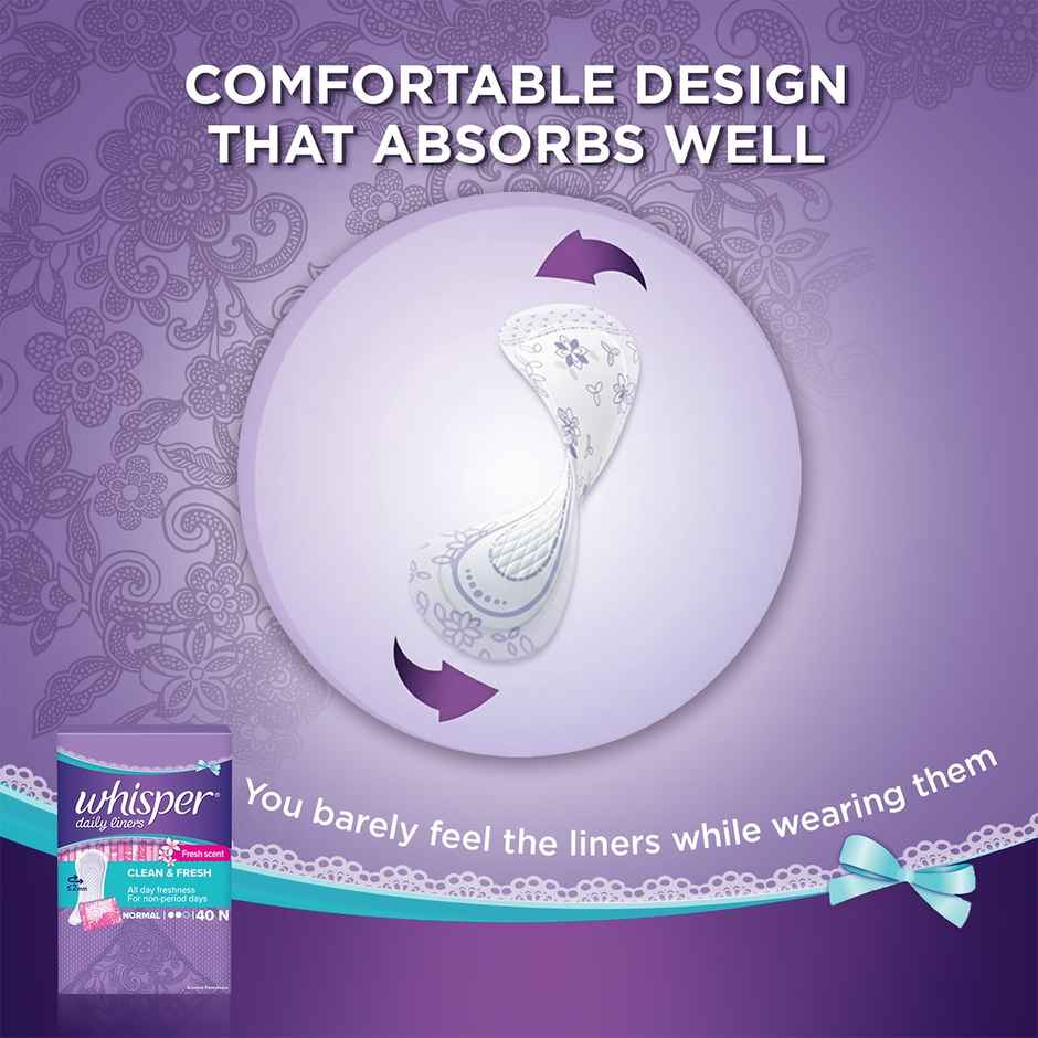 Whisper Clean and Fresh Daily Liners, 40 panty liners for women