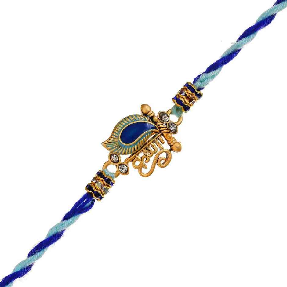 Peacock Krishna Feather Designer Rakhi for Brother, Bhai, and Bhaiya with Roli Chawal Pack (eCraftIndia)