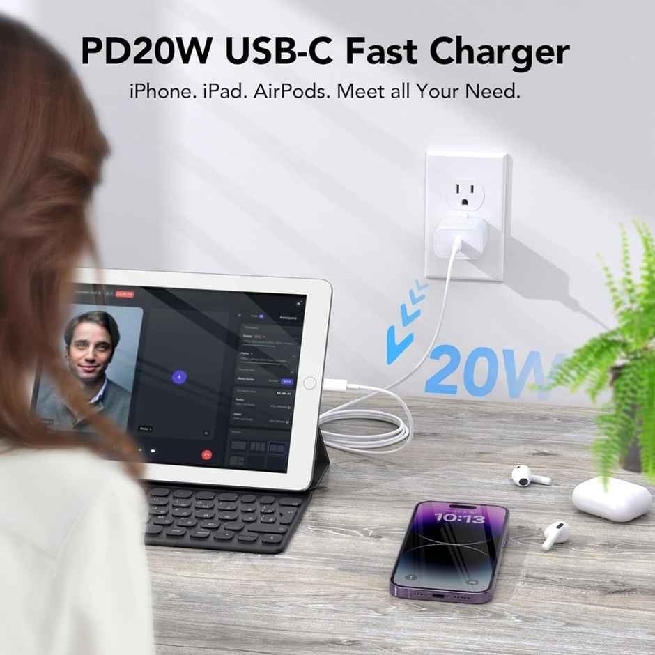Bestor Charge Expert 20W Type-C Fast Charger, Compatible with iPhone 14/13/12/11/X/Pro/Max, Android, and All Type-C Devices, PD Technology for Rapid Charging (Without Cable) - White
