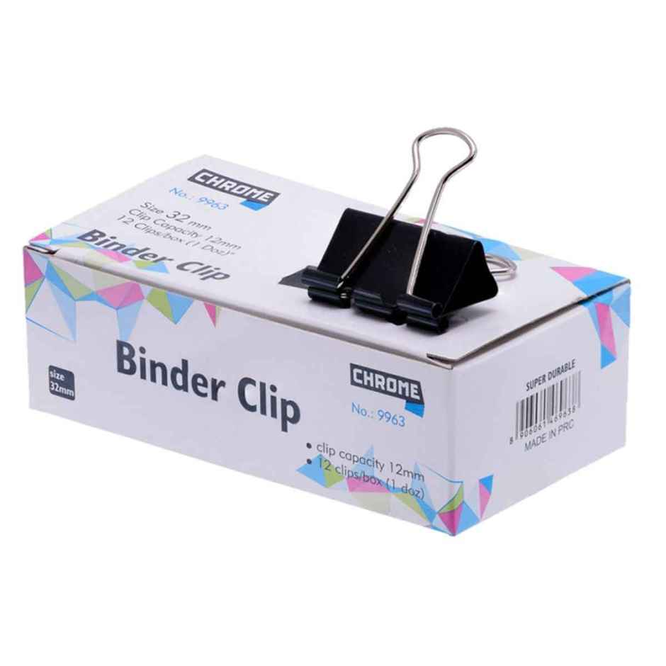 Chrome Black Binder Clip - 32Mm