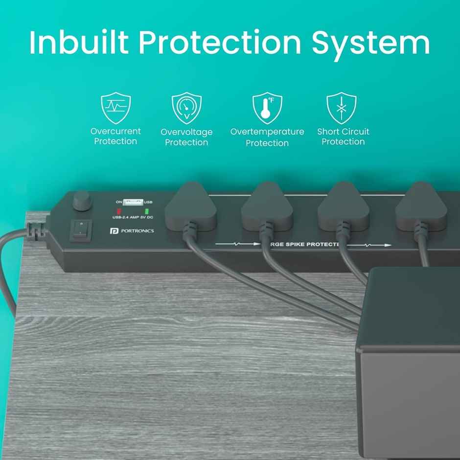 Portronics Power Plate 4 With 4 Power Sockets +1Usb Port Power Converter