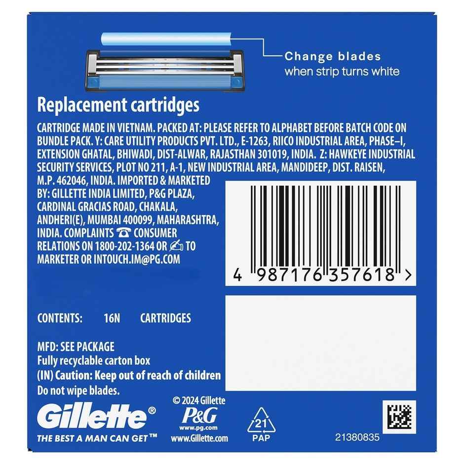 Gillette Mach3 Shaving 3-Bladed Cartridges, Pack Of 16, Men