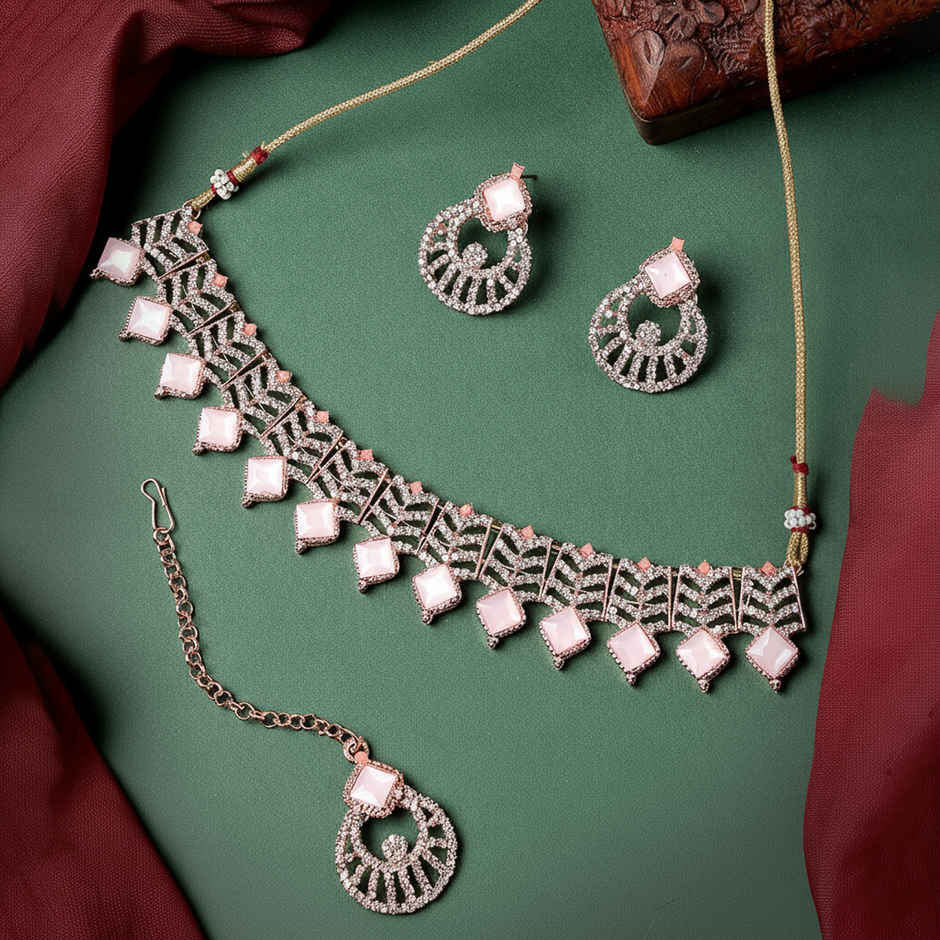 Sukkhi Seaside Gold Plated Pink Kundan & Beads Studded Choker Necklace Set