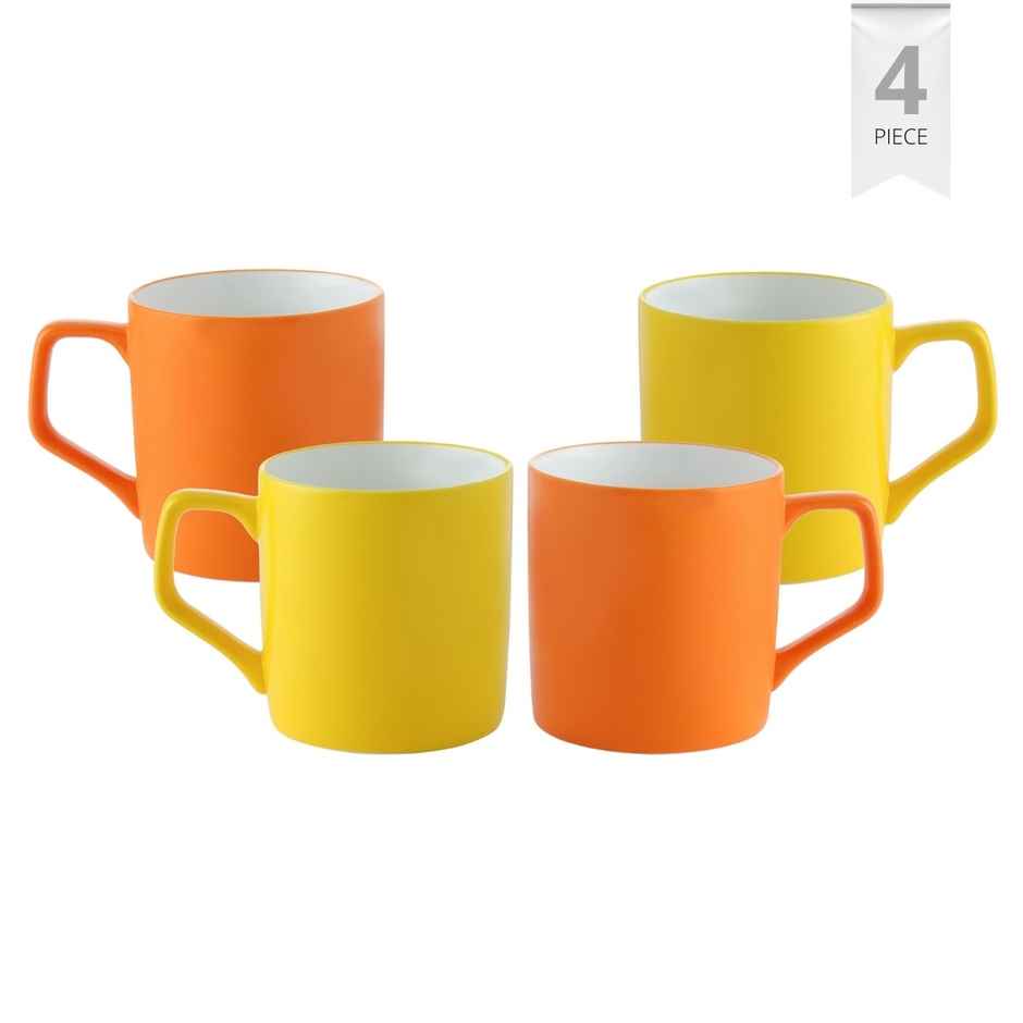 Clay Craft Fine Ceramic Director Coffee Mug Set | Set Of 4 | Orange and Yellow