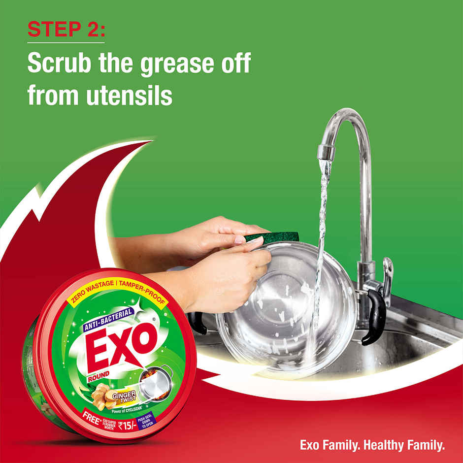 Exo Anti-Bacterial Round Dishwash Bar, Ginger With Power of Bio-Enzymes with free scrubber