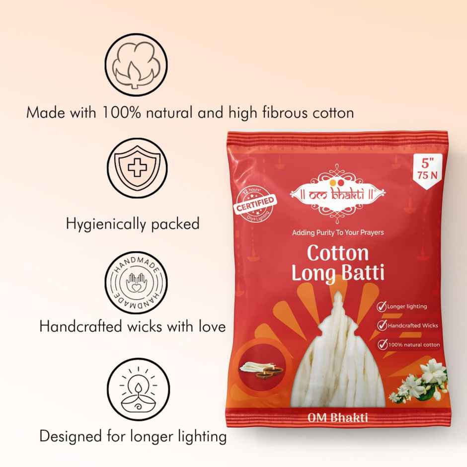 Om Bhakti - Pancha Deepa Oil(1l) & Om Bhakti Wick for Diya - Cotton Long Batti(75pc) Combo