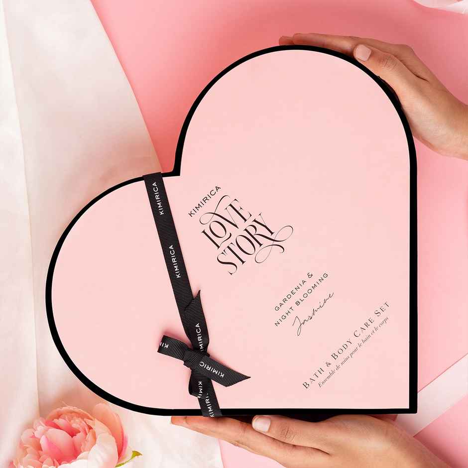 Kimirica Love Story Moment Gift Set | 7-in-1 Luxury Bath Kit with Loofah, Lotion, Salt, Soap & More