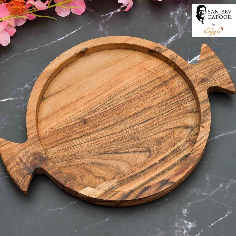 Sanjeev Kapoor by Oggn Wooden Double Handle Platter 12x9.5