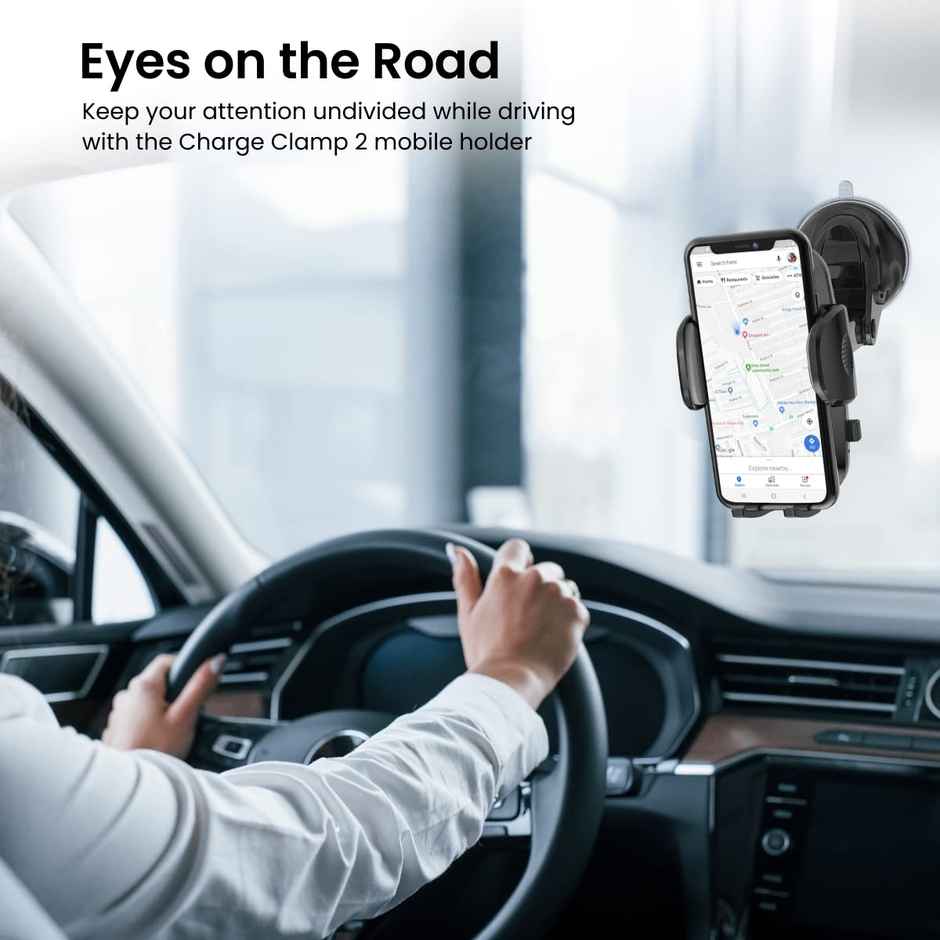 Portronics Charge Clamp 2, Mobile Holder With Wireless Charging - Black