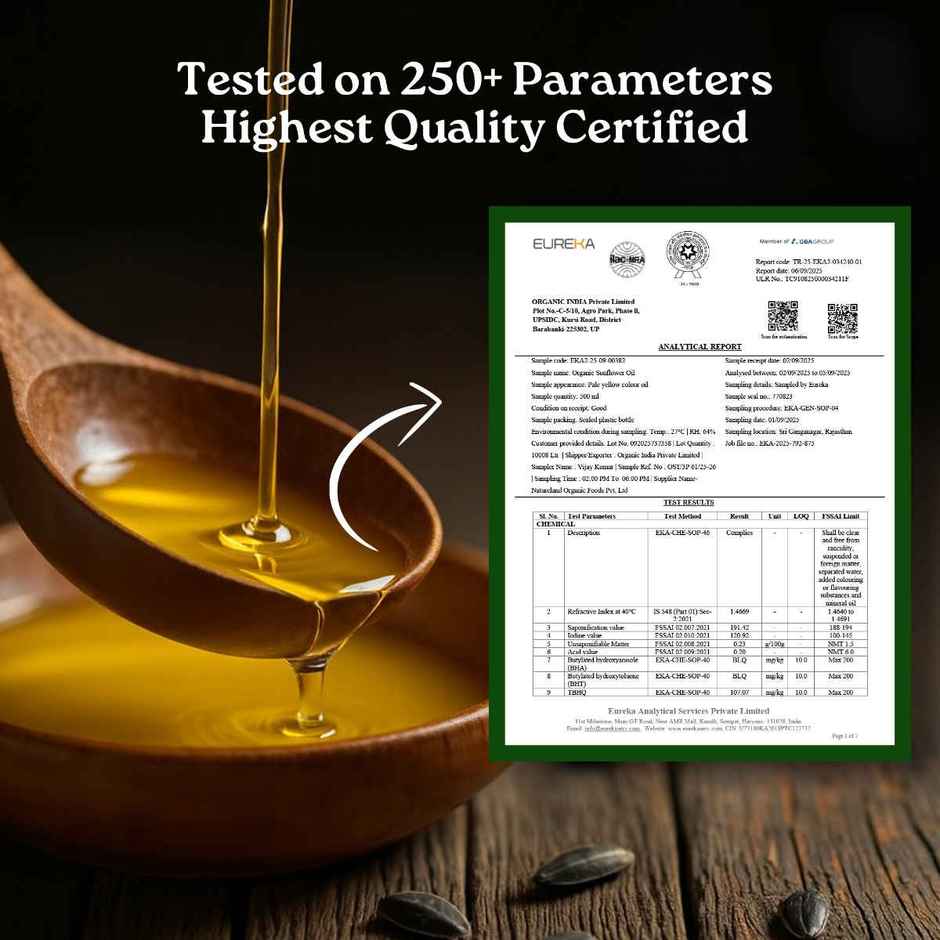 A Tata Product - Organic India Sunflower Cold Pressed Oil | Lab Tested On 250+ Parameters