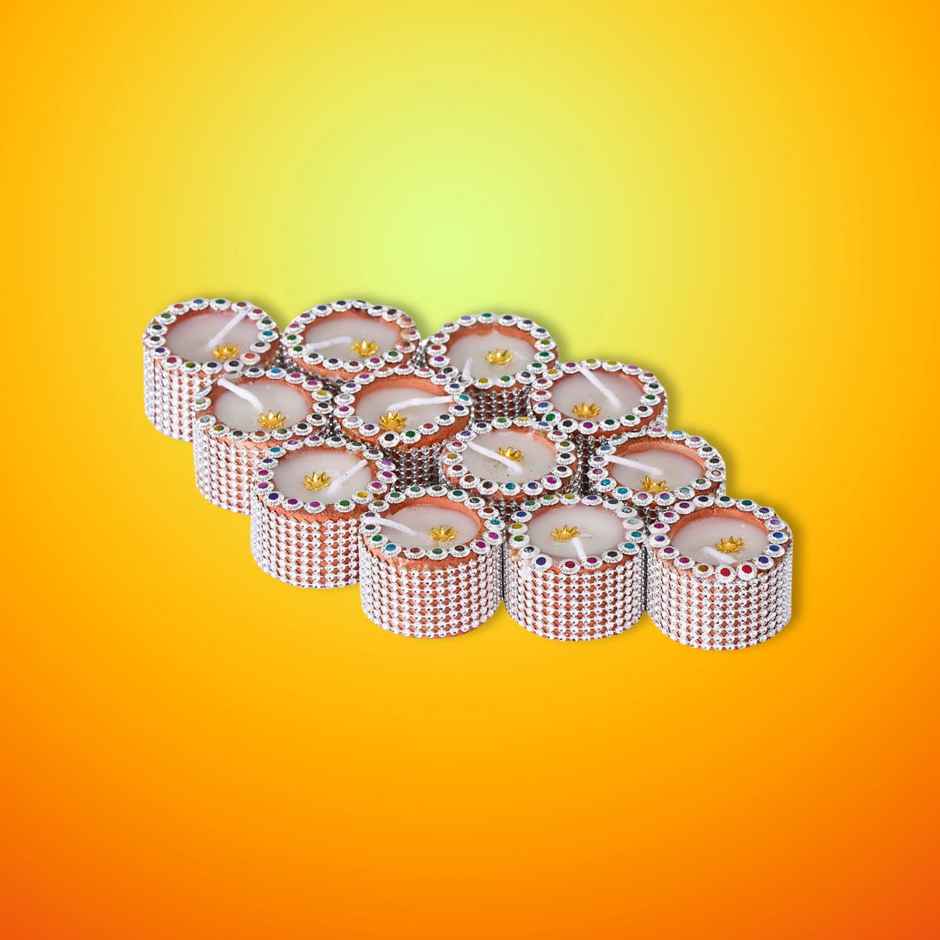 Lace Small Pillar Wax Diya Assorted | Pack Of 12 | Designer Clay Wax Diya | Pichai