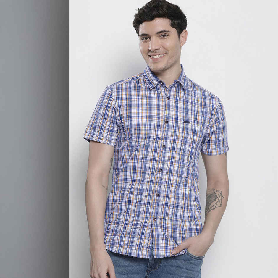 The Indian Garage Co Men's Slim Fit Checked Casual | Blue | M