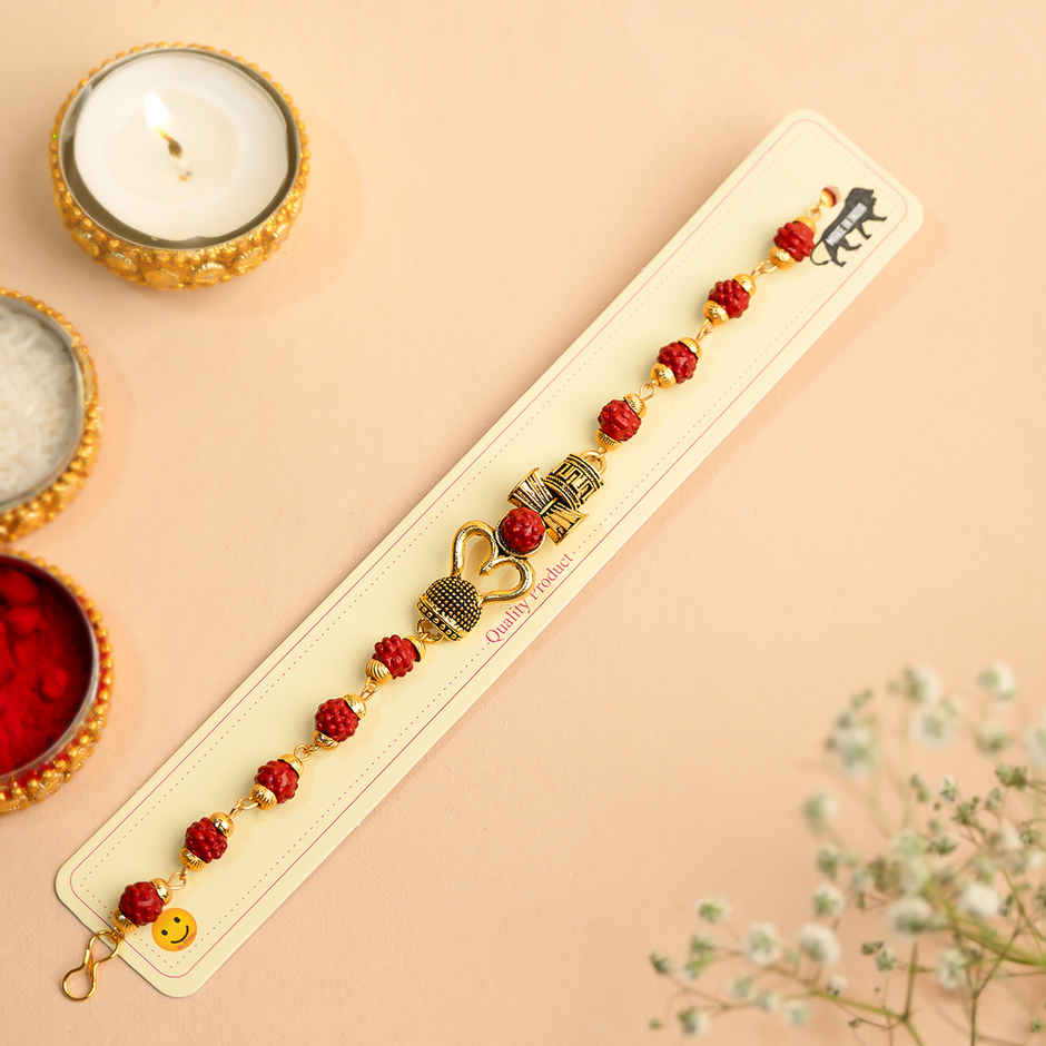 Rudraksh Bracelet Om Shiv Damroo Rakhi | Rudraksha | Pack of 1 | Tomuncle