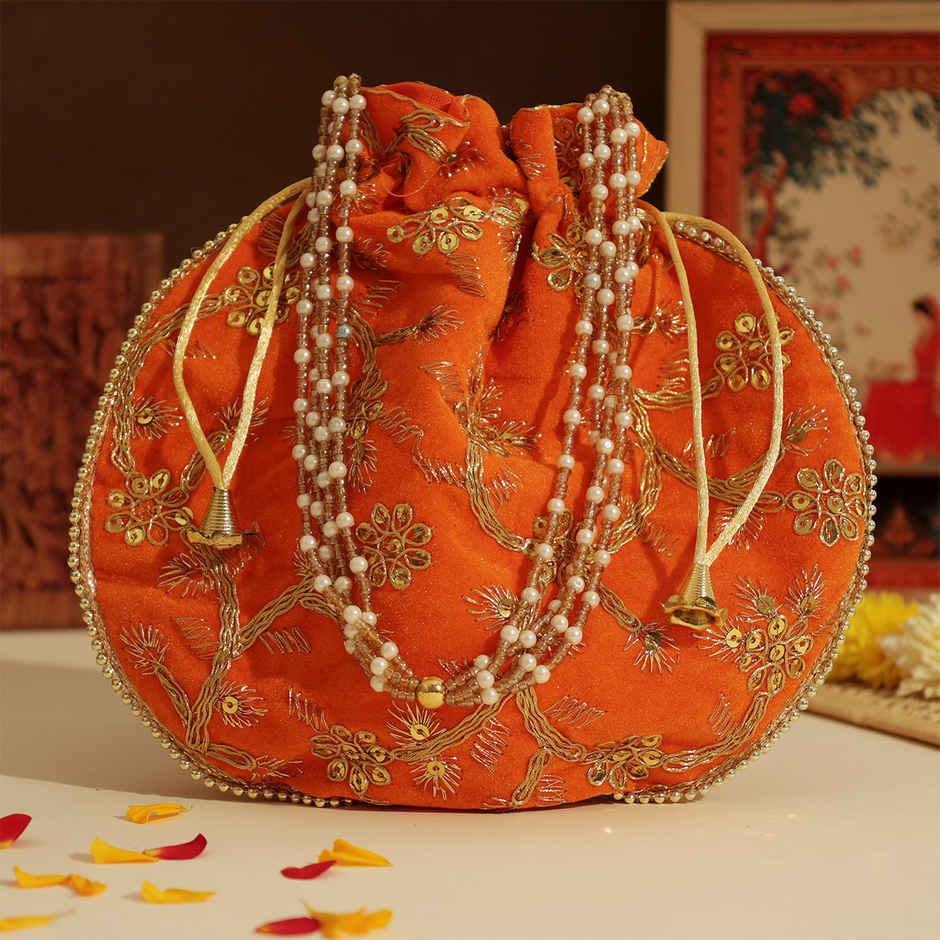 Traditional Potli Bag | Ethnic Festival Pouch | Orange | Oye Happy